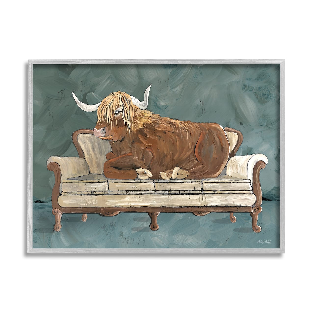 Stupell Industries Shaggy Cattle Resting Living Room Couch Green Gray Framed Wall Art